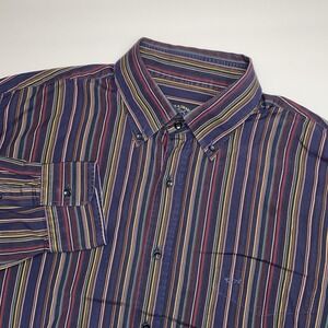Paul & Shark Yachting Shirt Mens 45 XXL Navy Blue Multi Color Striped Cotton L/S